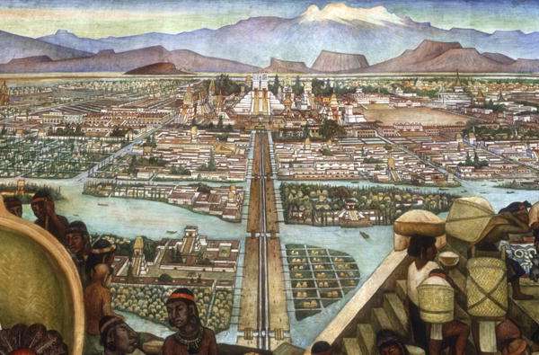 Detail from  The Great City of Tenochtitlan , from the Pre-Hispanic and Colonial Mexico  cycle, 1945-52