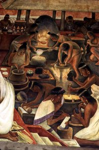 Zapotec people making gold and mosaic jewellery, part of the series, Epic of the Mexican People, 1929-35