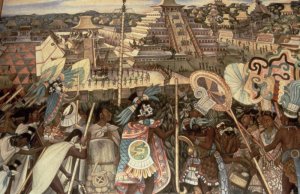 Colonisation, The Great City of Tenochtitlan, detail from the mural, Pre-Hispanic and Colonial Mexico, 1945-52