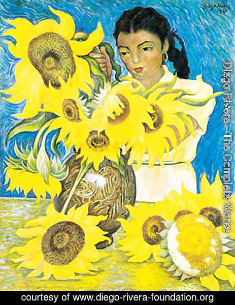 Diego Rivera Muchacha Con Girasoles Painting Reproduction |  diego-rivera-foundation.org